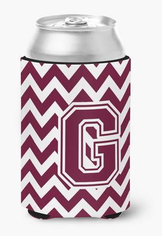 CJ1051-GCC Letter G Chevron Maroon & White Can or Bottle Hugger, 0.25 x 4 x 5.5 in.