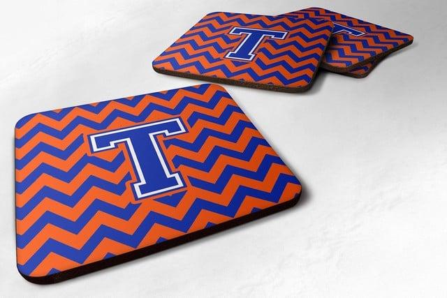Letter T Chevron Orange & Blue Foam Coaster - 3.5 x 0.25 x 3.5 in. - Set of 4