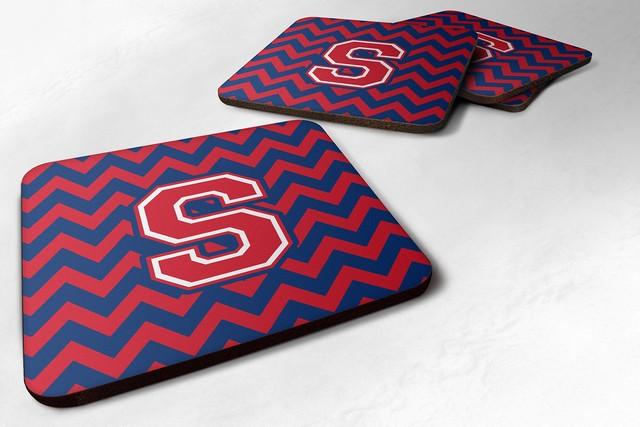 CJ1054-SFC Letter S Chevron Yale Blue & Crimson Foam Coaster, Set of 4