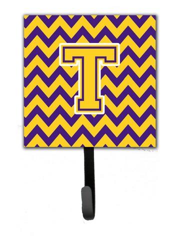 CJ1041-TSH4 Letter T Chevron Purple & Gold Leash or Key Holder, 6 x 1.25 x 4.25 in.