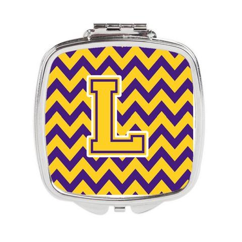 CJ1041-LSCM Letter L Chevron Purple & Gold Compact Mirror, 3 x 0.3 x 2.75 in.