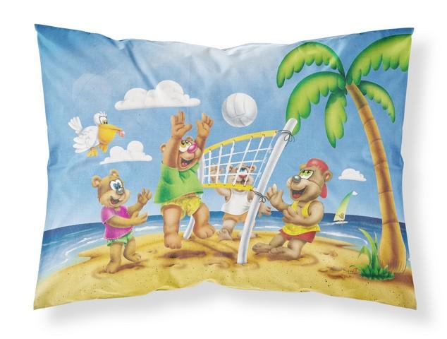 APH0373PILLOWCASE Bears Playing Volleyball Fabric Standard Pillowcase