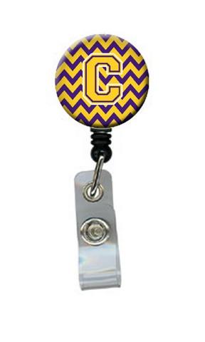 CJ1041-CBR Letter C Chevron Purple & Gold Retractable Badge Reel, 5 x 1 x 2 in.