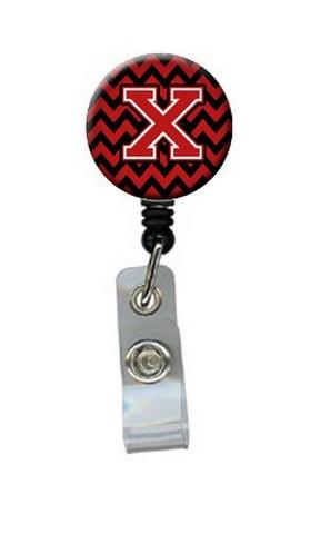 Letter X Chevron Black & Red Retractable Badge Reel