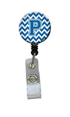 Letter P Chevron Blue & White Retractable Badge Reel