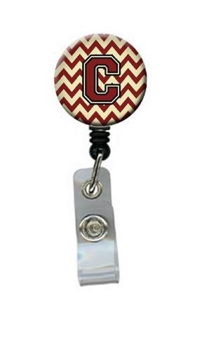 Letter C Chevron Maroon & Gold Retractable Badge Reel - Maroon & Gold - 5in. H x 1in. W x 2in. L