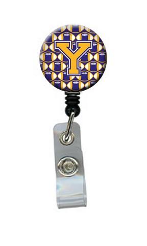 CJ1064-YBR Letter Y Football Purple & Gold Retractable Badge Reel