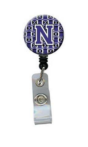 Letter N Football Purple & White Retractable Badge Reel - Purple & White - 5in. H x 1in. W x 2in. L