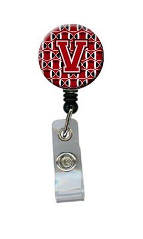 CJ1073-VBR Letter V Football Red, Black & White Retractable Badge Reel