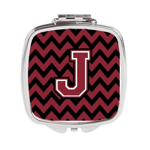 Letter J Chevron Garnet & Black Compact Mirror - Garnet & Black