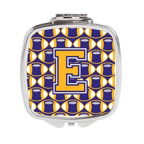 Letter E Football Purple & Gold Compact Mirror - Purple & Gold - 3in. H x 0.3in. W x 2.75in. L