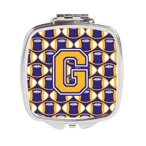 Letter G Football Purple & Gold Compact Mirror - Purple & Gold - 3in. H x 0.3in. W x 2.75in. L