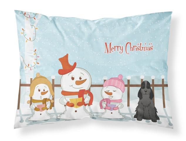 BB2423PILLOWCASE Merry Christmas Carolers Cocker Spaniel Black Fabric Standard Pillowcase, 20.5 x 0.25 x 30 in.