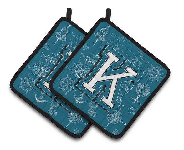 Letter K Sea Doodles Initial Alphabet Pair of Pot Holders