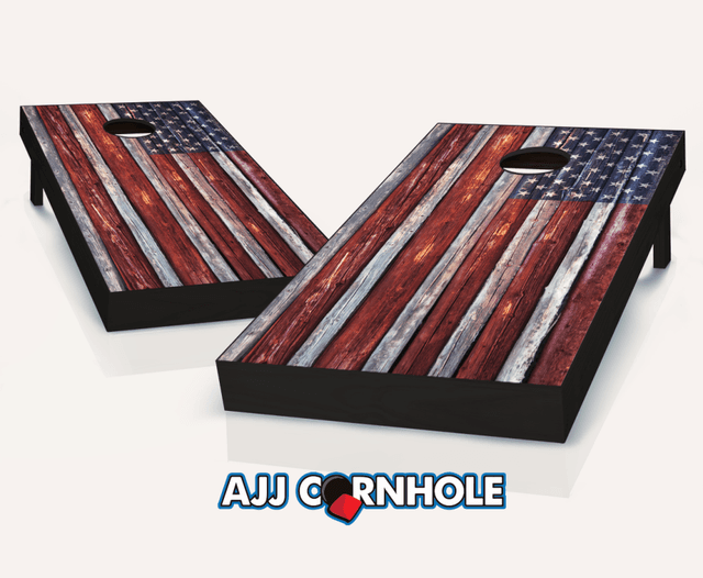AJJCornhole Country Rustic American Flag Cornhole Set with Bags - 8 x 24 x 48 in.