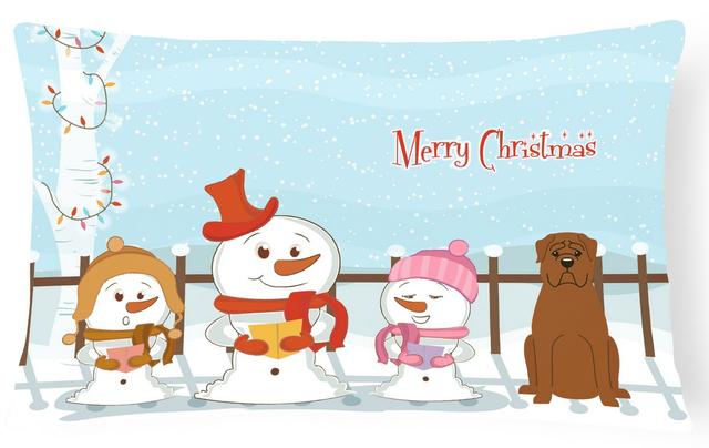Merry Christmas Carolers Dogue De Bourdeaux Canvas Fabric Decorative Pillow