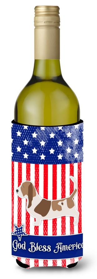 BB3302LITERK USA Patriotic Basset Hound Wine Bottle Beverge Insulator Hugger