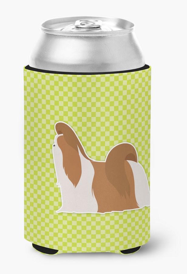 BB3846CC Shih Tzu Checkerboard Green Can or Bottle Hugger