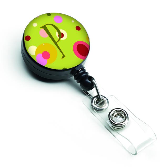 CJ1010-PBR Letter P Monogram Lime Green Retractable Badge Reel