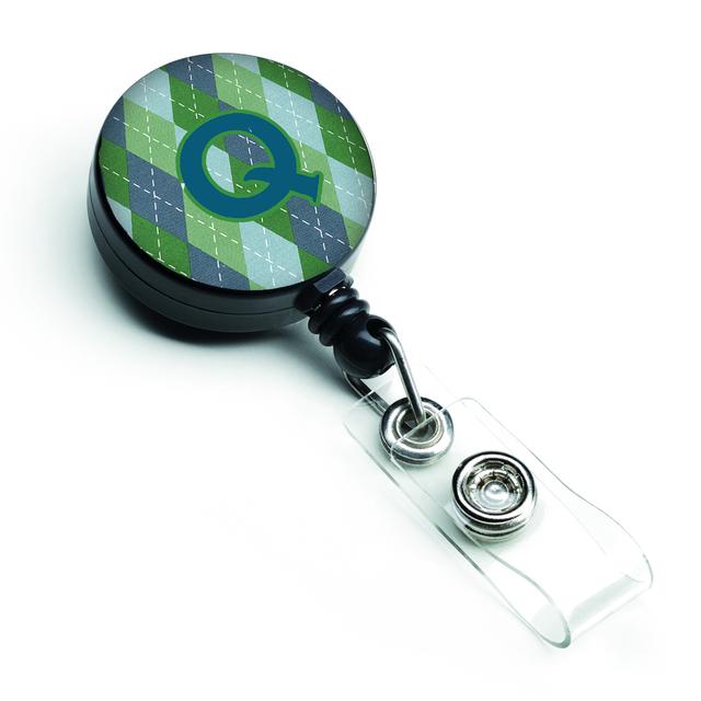 Initial Q Monogram Blue Argoyle Retractable Badge Reel - Blue - 5in. H x 1in. W x 2in. L