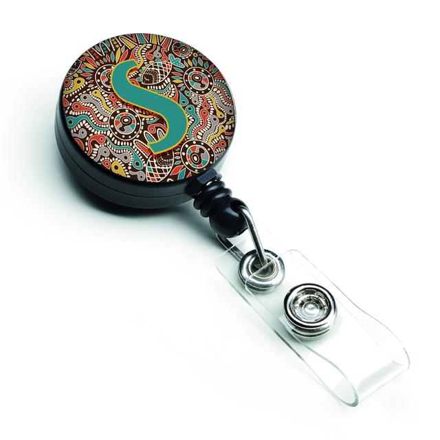 CJ2013-SBR Letter S Retro Tribal Alphabet Initial Retractable Badge Reel