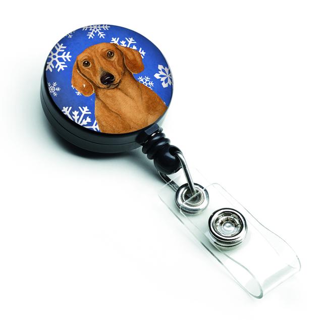 LH9267BR Dachshund Winter Snowflakes Holiday Retractable Badge Reel