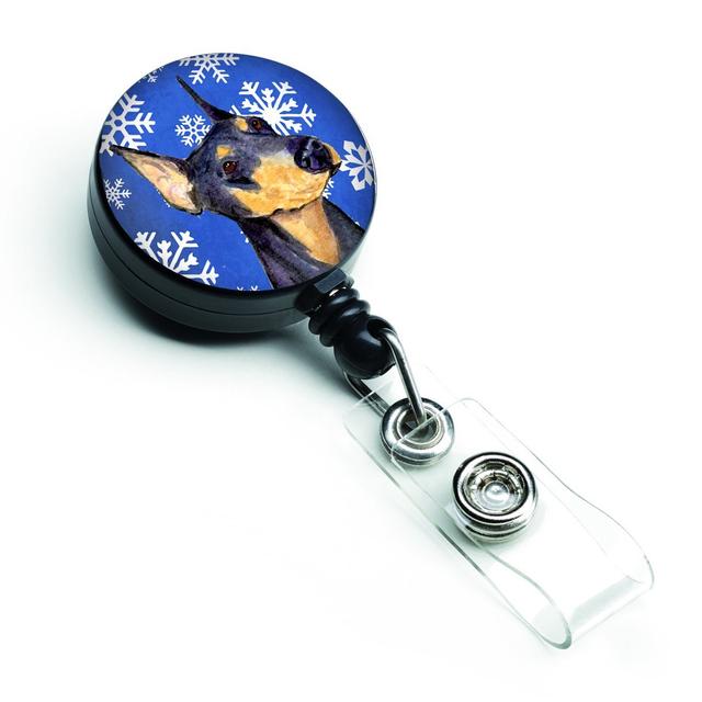 Doberman Winter Snowflakes Holiday Retractable Badge Reel