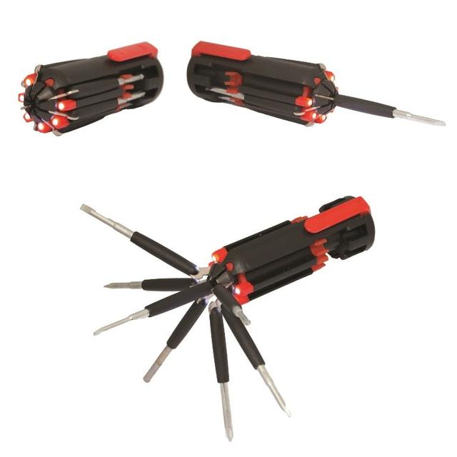 MT8911 Turner Might 8 in 1 Screw Driver Set with LED Light - Black / Red