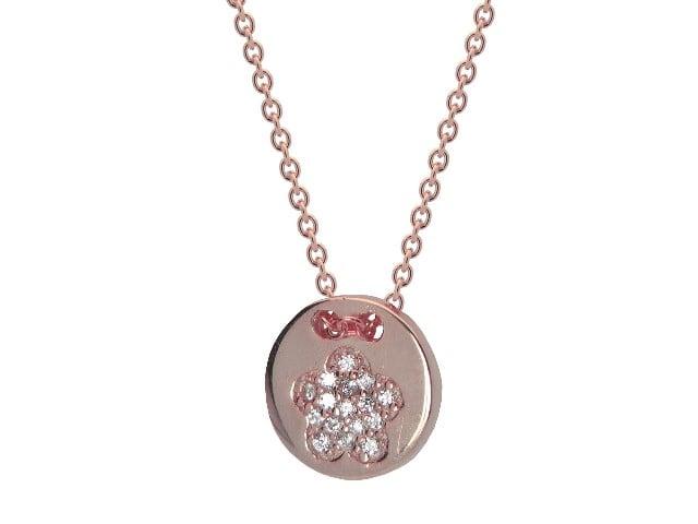 Netsilver Silver Pink Plated CZ Flower 10 mm Disc Necklace 15.5 Plus 1.5 in.
