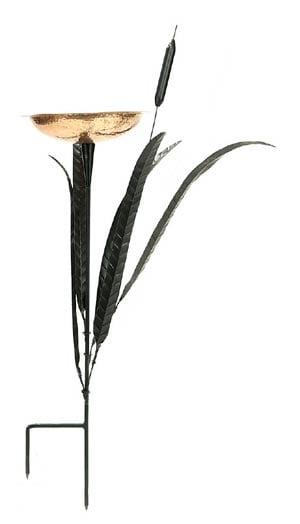 Achla Single Cattail Bird Bath - Black Powdercoat