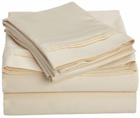 Egyptian Cotton 1000 Thread Count Solid Sheet Set Olympic Queen-Ivory