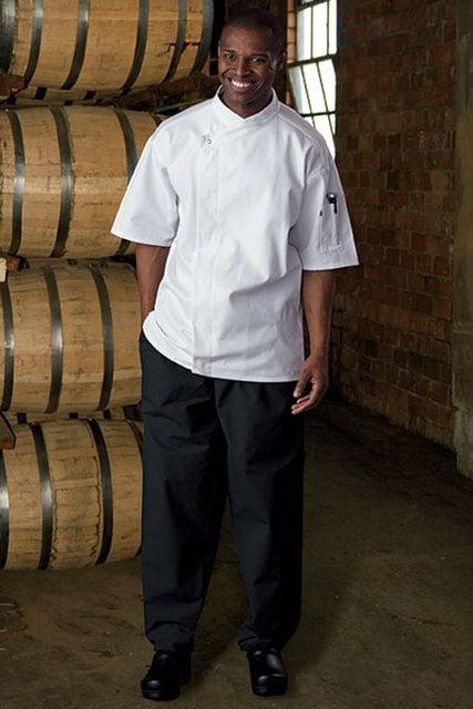 Classic Baggy Chef Pants 2'' Elastic Waist with Brass Zipper in Black - XSmall