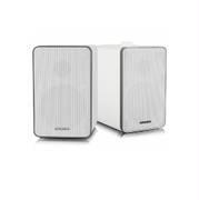 H21 Bluetooth Bookshelf Speaker System with Versatile Connectivity & Real Wooden & Leather Finishing Cabinets - White