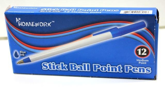 1793192 A+ Homework Stick Ballpoint Pens - 12 Count Blue Medium Case of 48