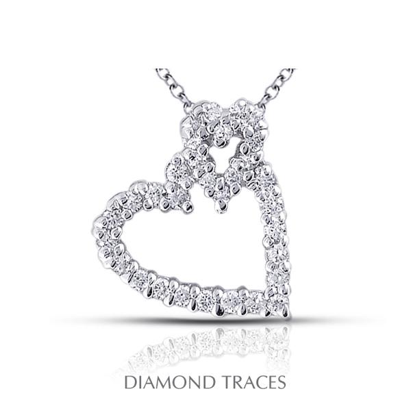 0.61 Carat Total Natural Diamonds 14K White Gold Prong Setting Heart Shape Fashion Pendant