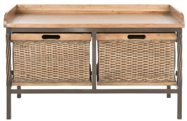 AMH6528C Noah Wooden Storage Bench- Antique Pewter & Medoak - 20 x 15.7 x 33 in.