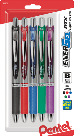 BL80BP5M 1.0 mm EnerGel Deluxe RTX Retractable Liquid Gel Pen, Assorted Color - Pack of 5