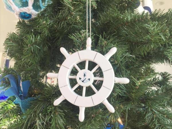 6 in. White Decorative Ship Wheel with Anchor Christmas Tree Ornament - White - 6in.