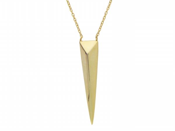 Netsilver JE1119G Silver Gold Plated Triangle Pendant - 1.5 in. Necklace High Polish, 20 in. Plus 2 in.