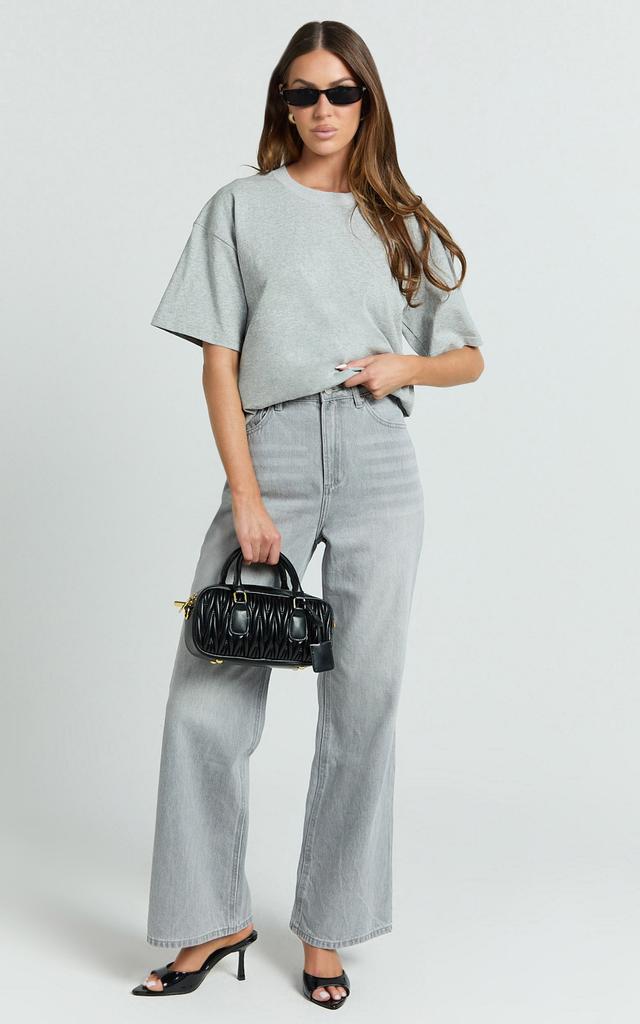 Prizza Top - Longline Boyfriend Tee Top in Dark Grey Marle