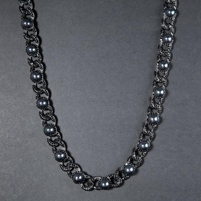 Chaîne cubaine en perles de paon glacées de 12 mm en or noir