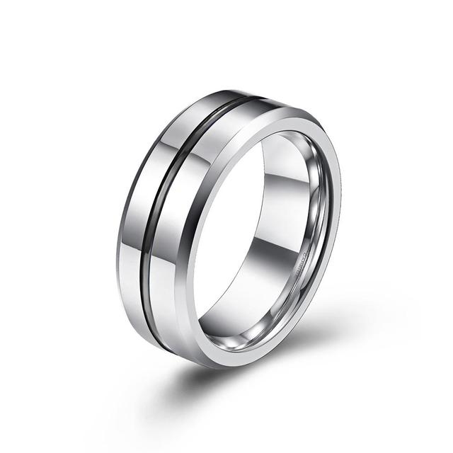 Bague simple en acier pour hommes avec bande noire