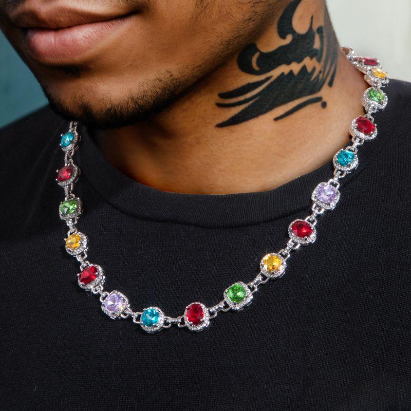 8.5mm Multi-color Diamonds Chain in White Gold