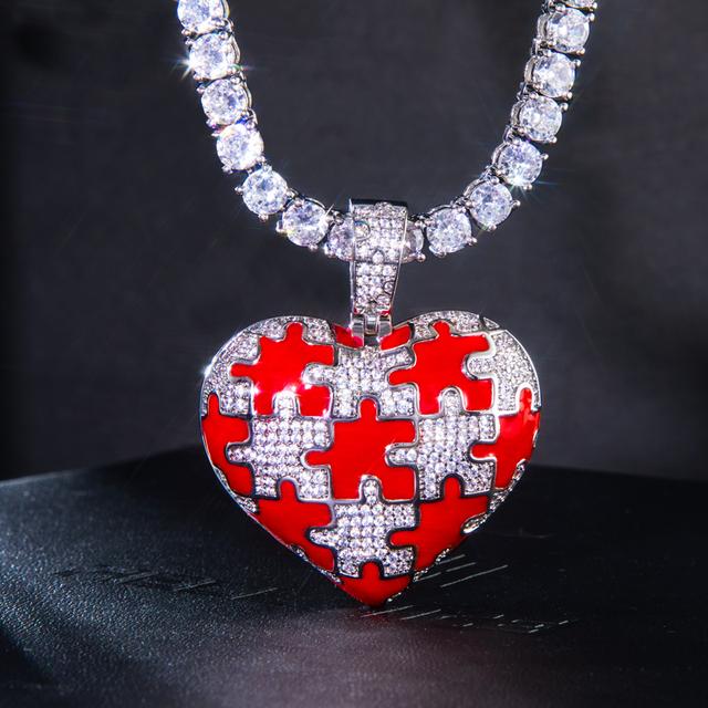 Pendentif coeur puzzle glacé et émaillé