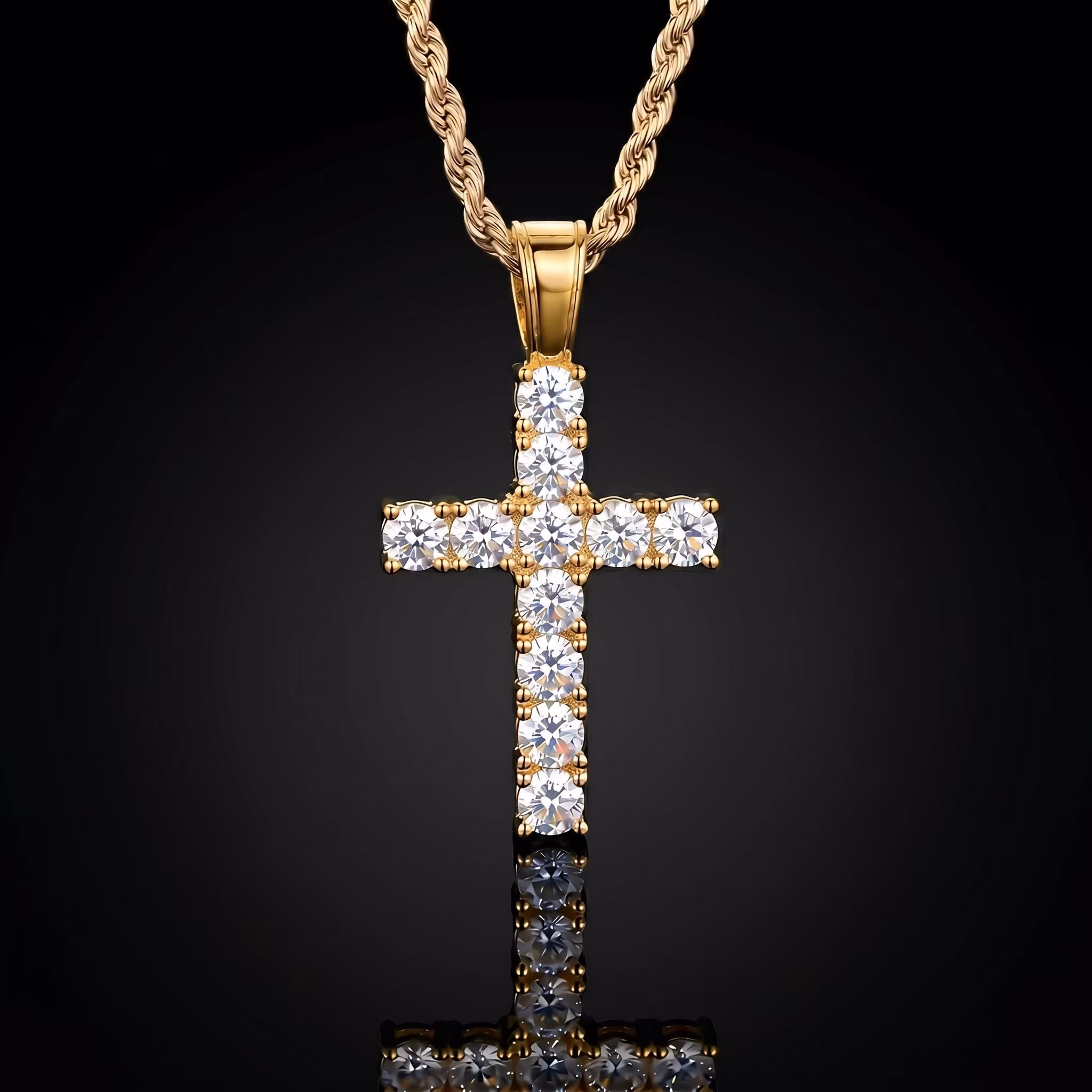 Pendentif Croix Moissanite en Argent Sterling S925 - Blanc/Doré
