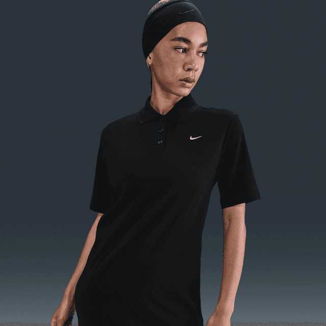 Women's Nike Sportswear Essential Short-Sleeve Polo Dress in Black | HV2498-010