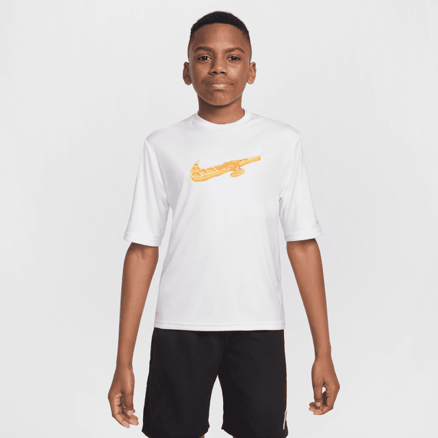 Nike Swim Hydroguard Big Kids' (Boys') Dri-FIT Short-Sleeve Top in White | NESSF830-100