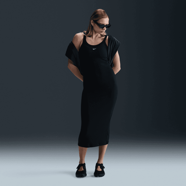 Women's Nike Sportswear Chill Knit Tight Mini-Rib Tank Top Dress in Black | HJ0710-010