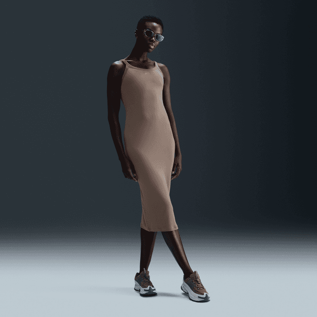 Women's Nike Sportswear Chill Knit Tight Mini-Rib Tank Top Dress in Brown | HJ0710-233