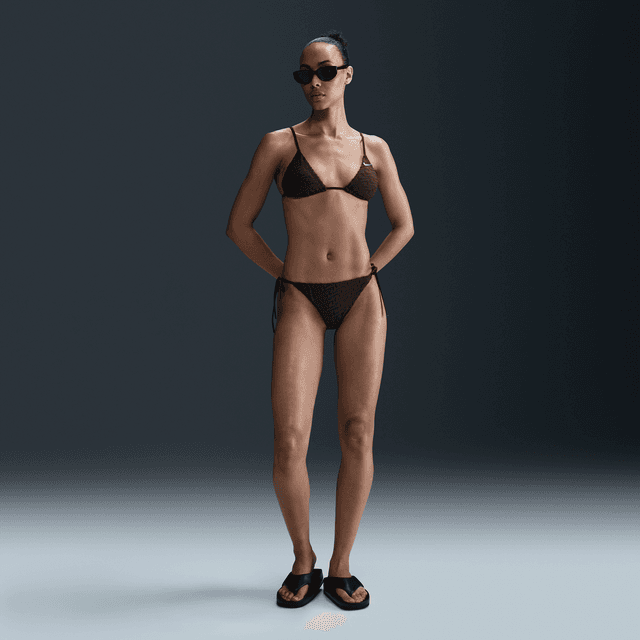 Nike Women's Swim Swoosh Link Terry Tie-String Bikini Bottom in Brown | NESSF255-206